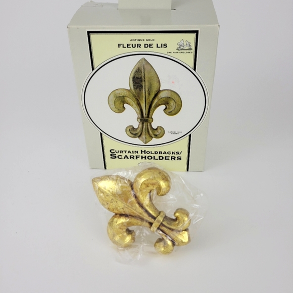 FLUR DE  LIS Gold Curtain Scarf Holdbacks - Picture 2 of 7